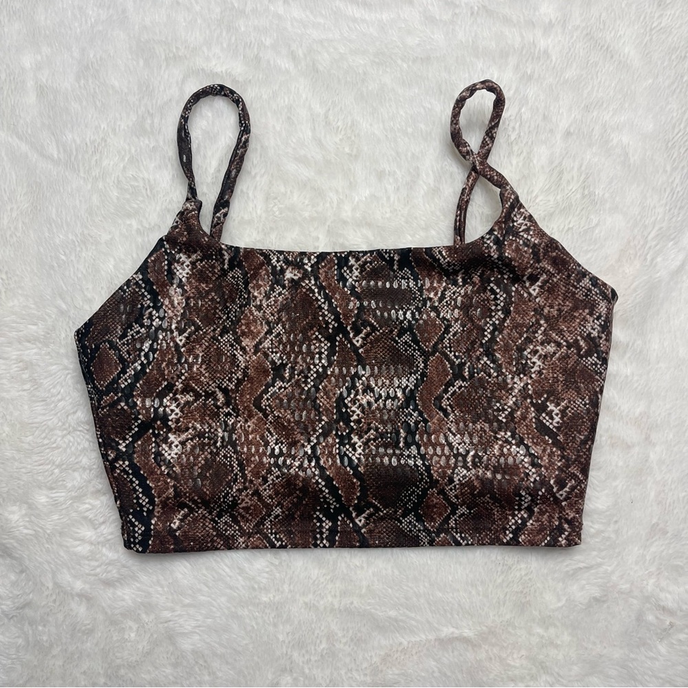 Carbon38 Cami Crop Bra in Brown Snakeskin